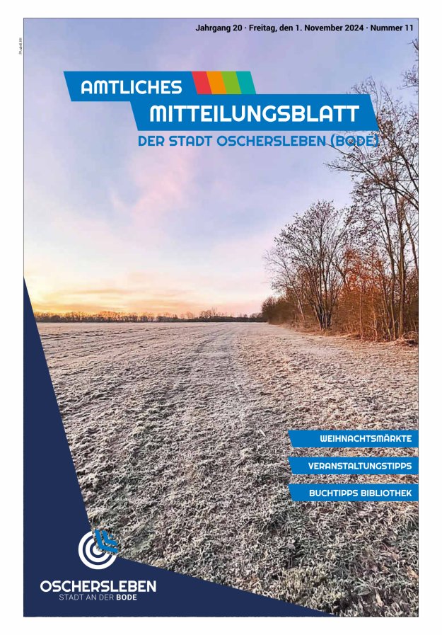 Amtliches Mitteilungsblatt der Stadt Oschersleben (Bode) und ihrer Ortsteile Titelblatt 11/2024