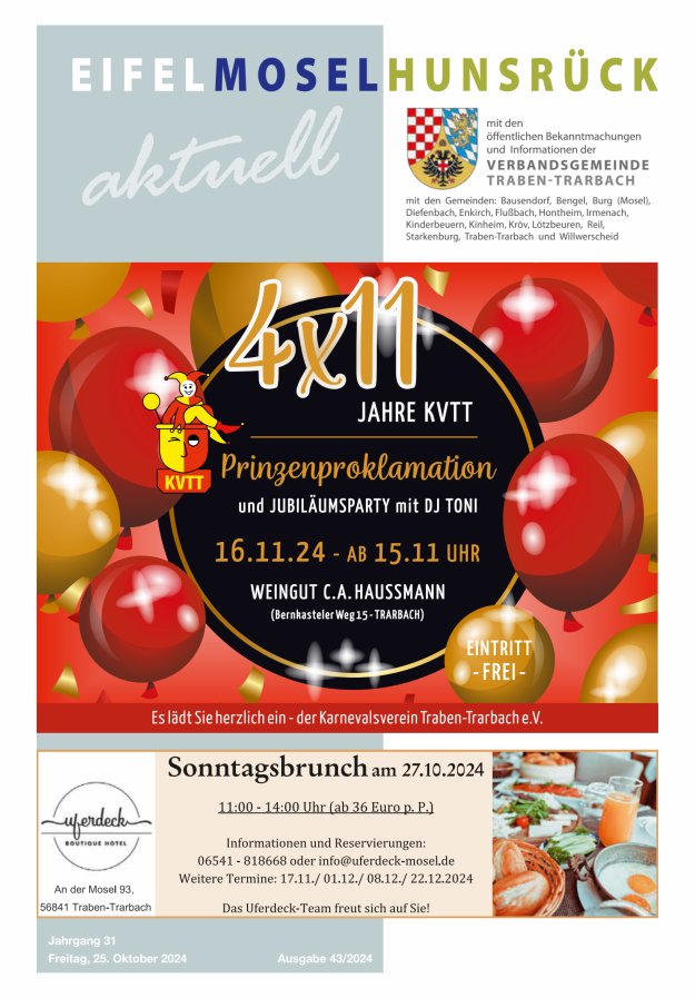 Eifel-Mosel-Hunsrück aktuell VG Traben-Trarbach Titelblatt 43/2024