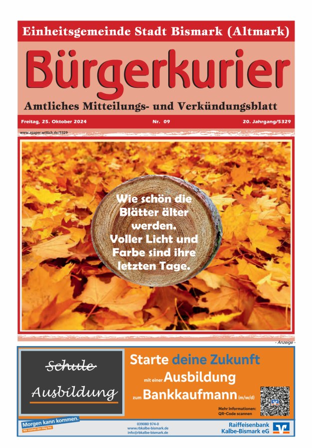 Bürgerkurier der Einheitsgemeinde Stadt Bismark (Altmark) Titelblatt 09/2024