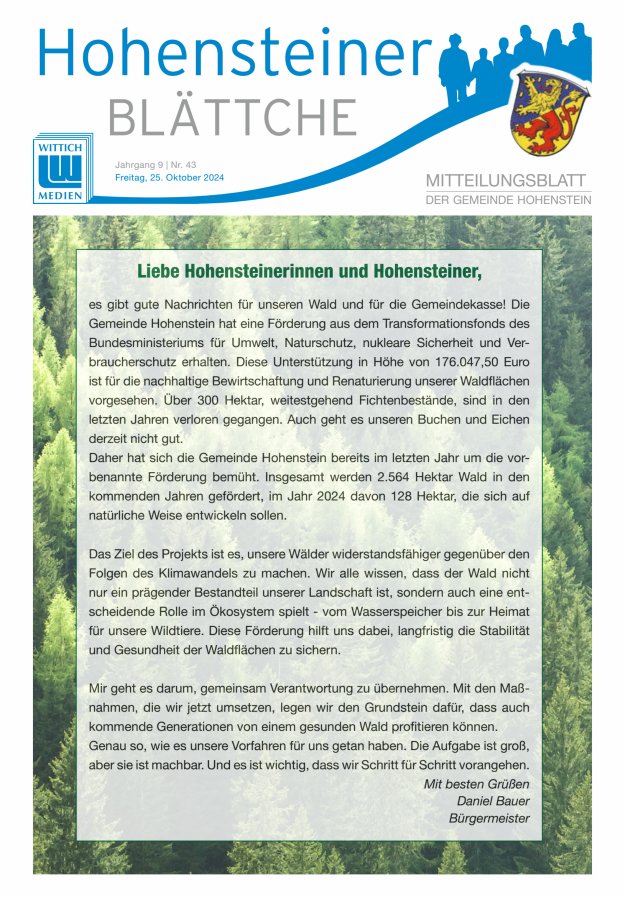 Hohensteiner Blättche Titelblatt 43/2024
