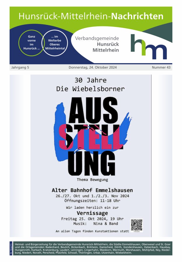 Hunsrück-Mittelrhein Nachrichten Ausgabe St Goar Oberwesel Titelblatt 43/2024