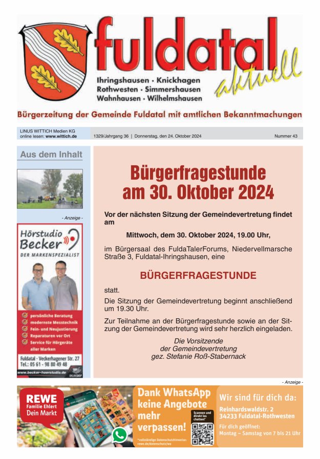 Fuldatal aktuell Titelblatt 43/2024
