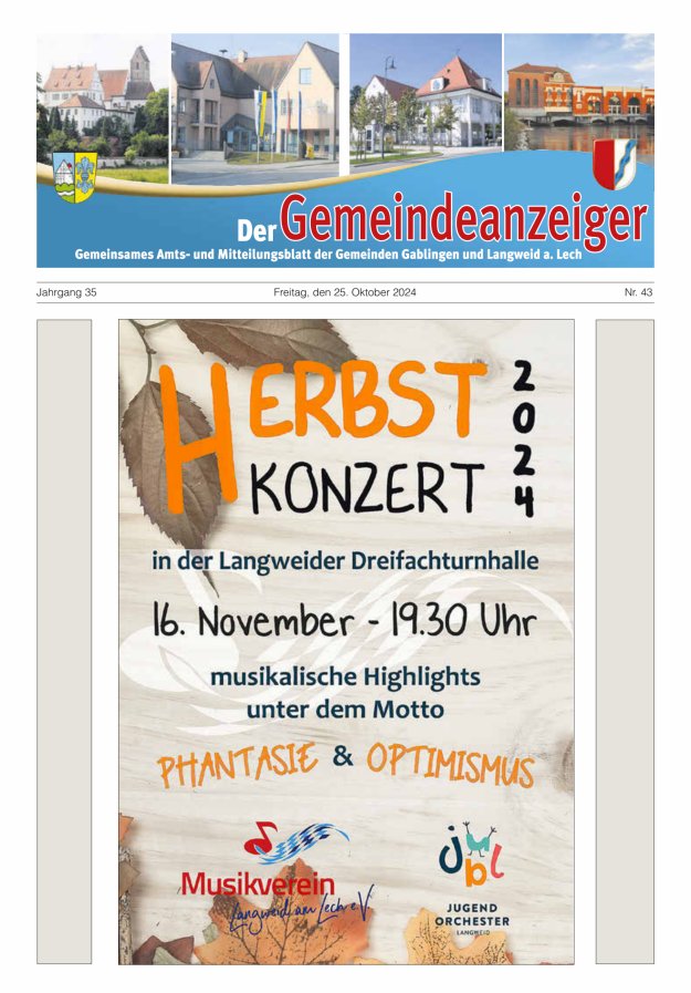 Der Gemeindeanzeiger - Gablingen Langweid Titelblatt 43/2024