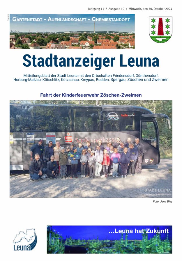 Stadtanzeiger – Mitteilungsblatt der Stadt Leuna mit den Ortschaften Titelblatt 10/2024