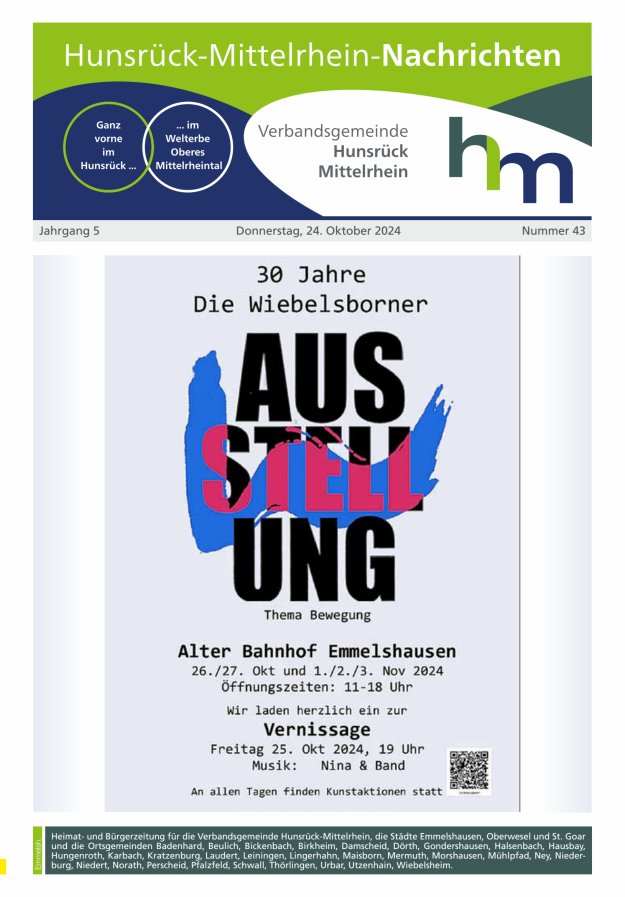 Hunsrück-Mittelrhein Nachrichten Ausgabe Emmelshausen Titelblatt 43/2024