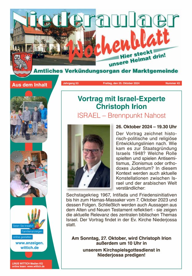 Niederaulaer Wochenblatt Titelblatt 43/2024