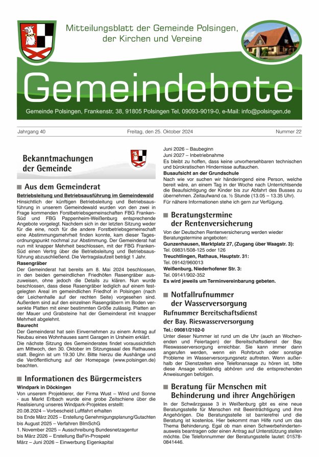 Polsingen - Der Gemeindebote Titelblatt 22/2024