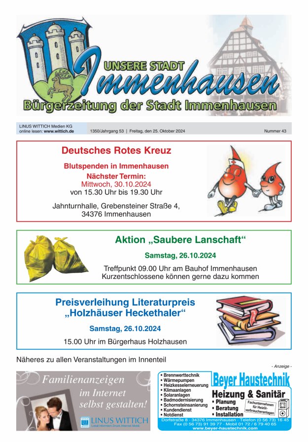 Unsere Stadt Immenhausen Titelblatt 43/2024