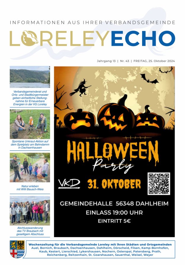 Loreley-Echo - Mitteilungsblatt der Verbandsgemeinde Loreley Titelblatt 43/2024