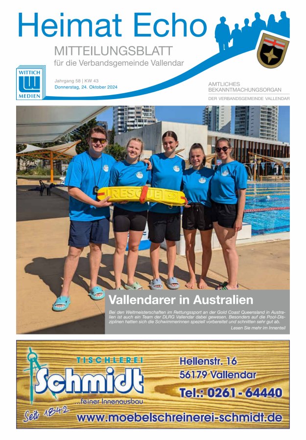 Heimat-Echo - Heimat- und Bürgerzeitung Verbandsgemeinde Vallendar Titelblatt 43/2024