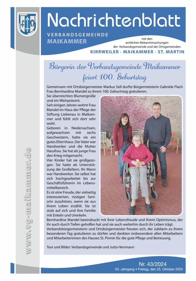 Nachrichtenblatt VG Maikammer Titelblatt 43/2024