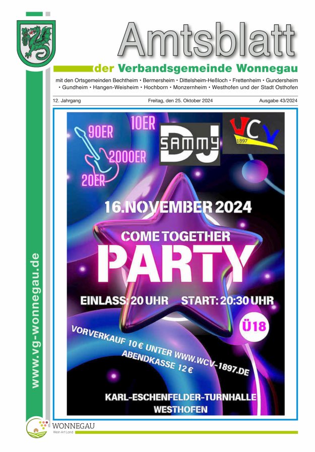 Amtsblatt VG Wonnegau Titelblatt 43/2024