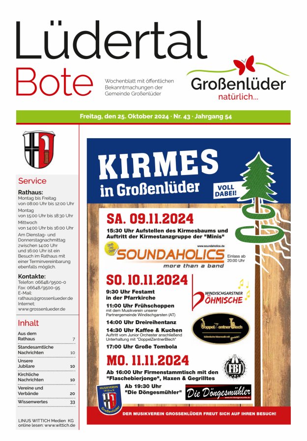 Wochenblatt mit öffentlichen Bekanntmachungen der Gemeinde Großenlüder Titelblatt 43/2024