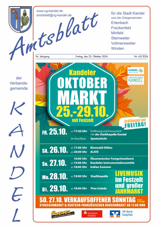 Amtsblatt VG Kandel Titelblatt 43/2024