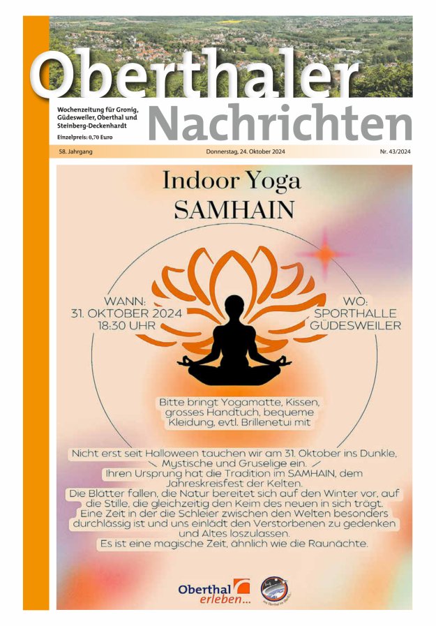 Oberthaler Nachrichten Titelblatt 43/2024