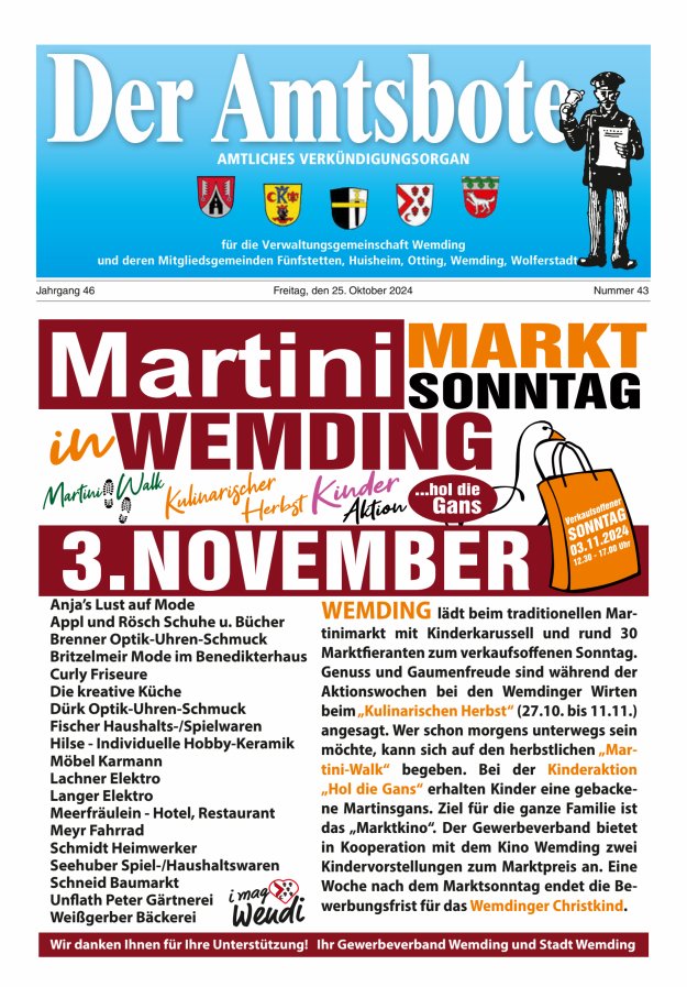 Der Amtsbote - Wemding Verwaltungsgemeinschaft Titelblatt 43/2024