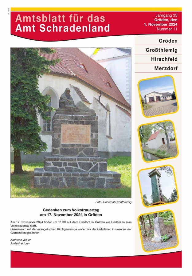 Amtsblatt für das Amt Schradenland Titelblatt 11/2024