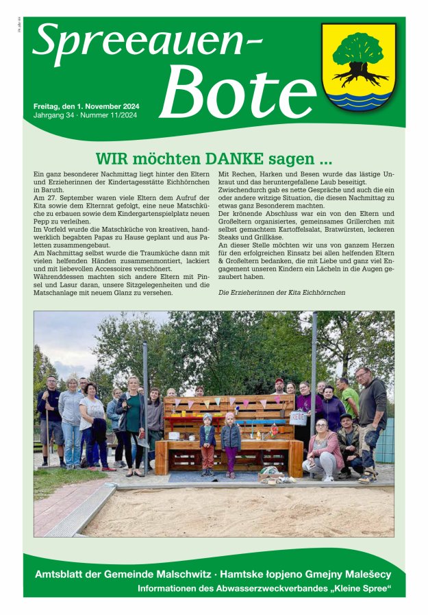 Spreeauen-Bote - Amtsblatt der Gemeinde Malschwitz Titelblatt 11/2024