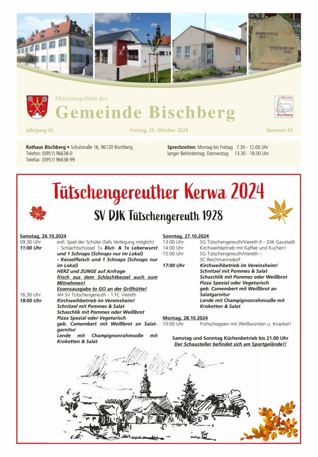 Mitteilungsblatt der Gemeinde Bischberg Titelblatt 43/2024