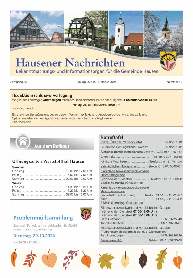 Hausener Nachrichten Titelblatt 43/2024