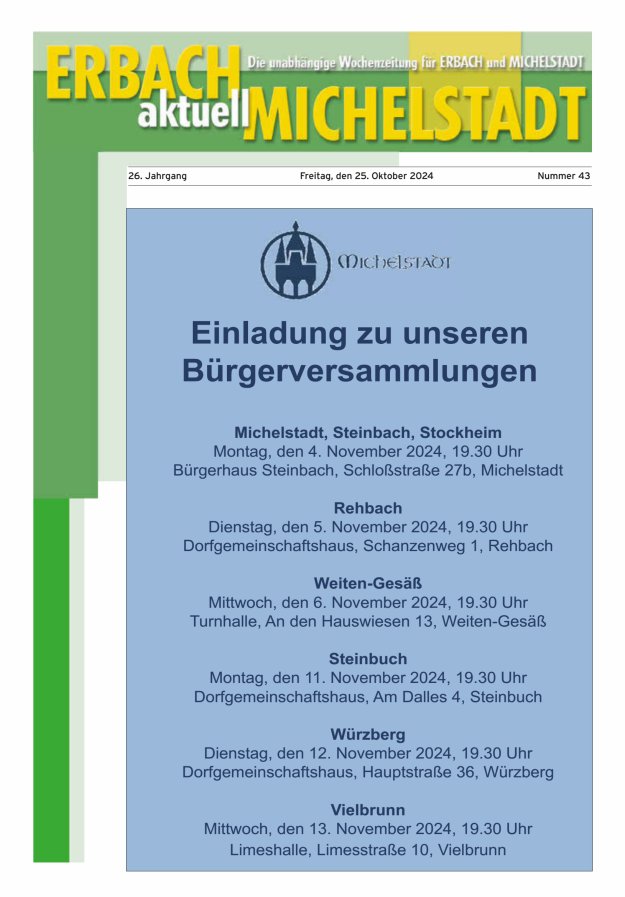 Erbach-Michelstadt aktuell Titelblatt 43/2024