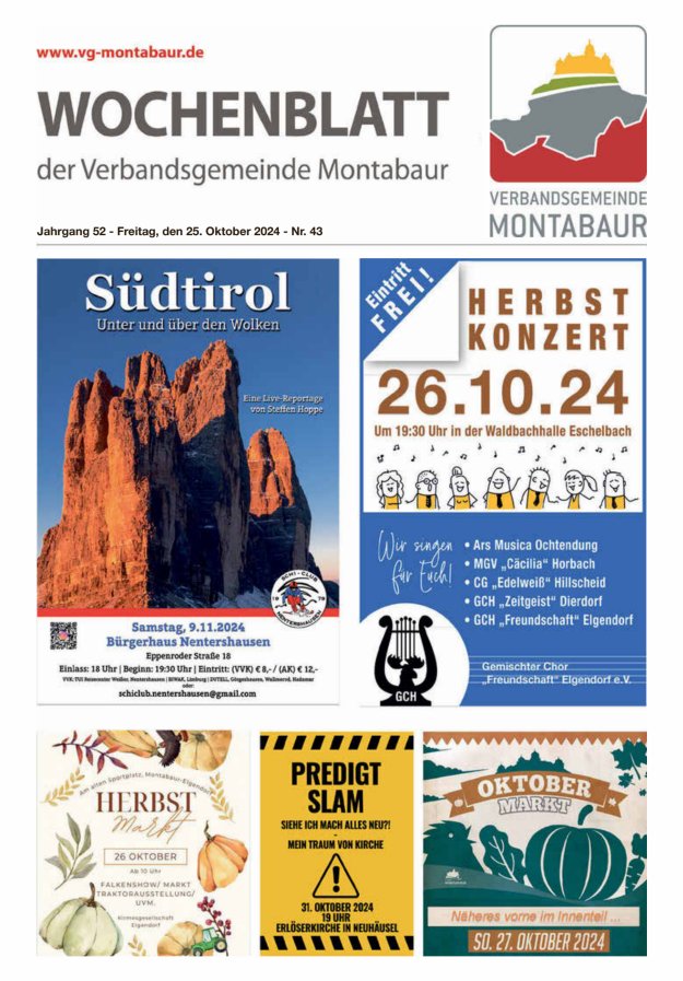 Wochenblatt der Verbandsgemeinde Montabaur Titelblatt 43/2024