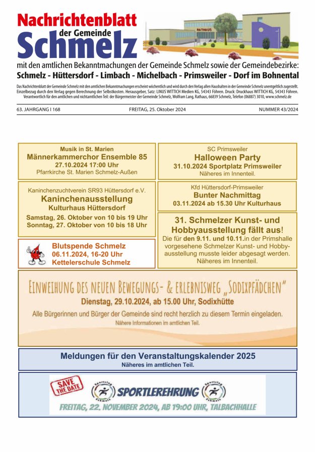 Nachrichtenblatt Schmelz Titelblatt 43/2024