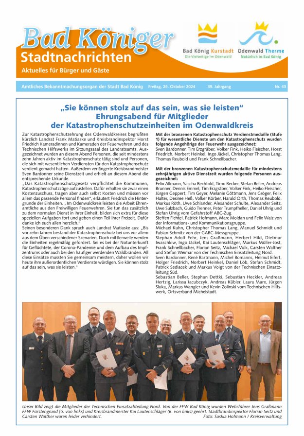 Bad Königer Stadtnachrichten und Badeblatt Titelblatt 43/2024