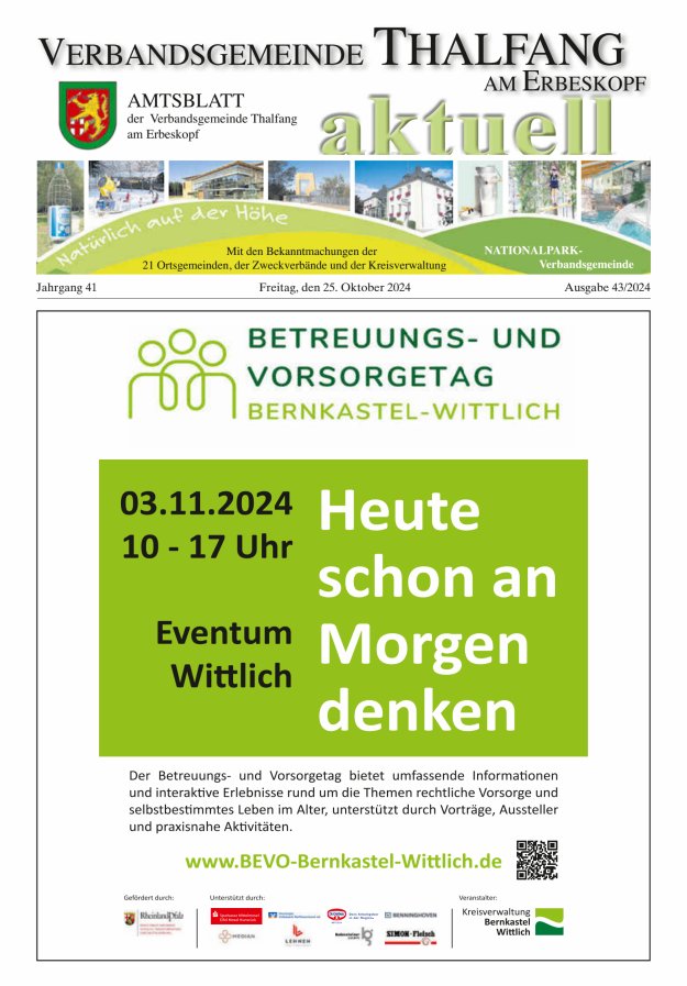 Thalfang aktuell - Amtsblatt VG Thalfang Titelblatt 43/2024