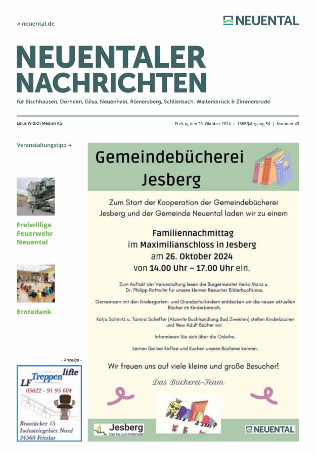 Neuentaler Nachrichten Titelblatt 43/2024