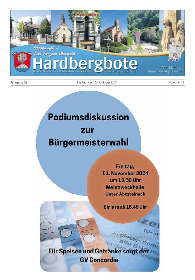 Hardbergbote - Mitteilungsblatt der Gemeinde Abtsteinach Titelblatt 43/2024