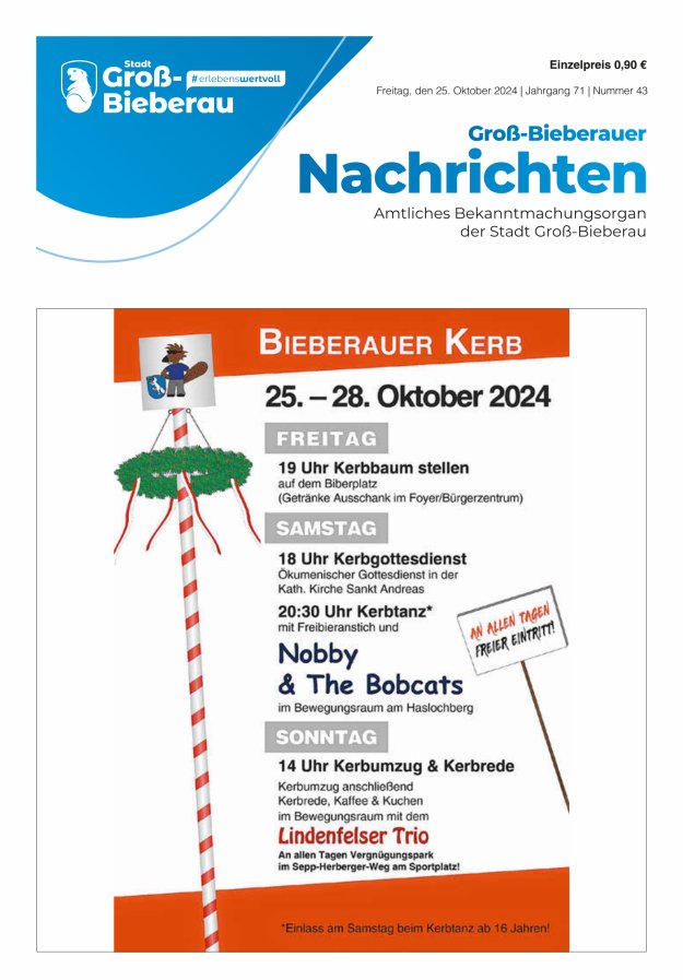 Groß-Bieberauer Nachrichten Titelblatt 43/2024
