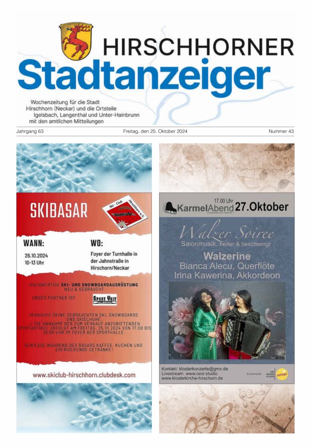 Hirschhorner Stadtanzeiger Titelblatt 43/2024