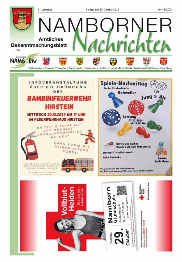 Namborner Nachrichten Titelblatt 43/2024