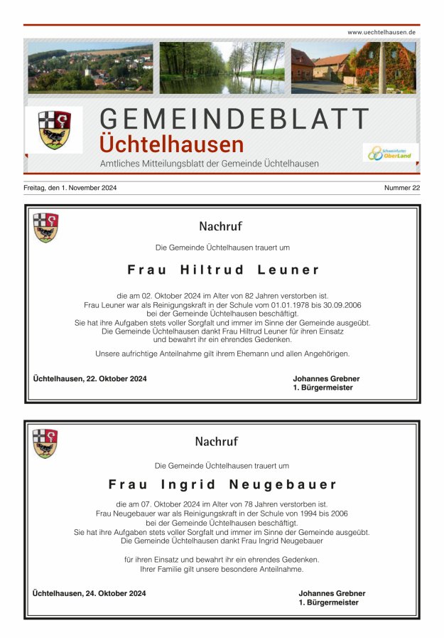 Gemeindeblatt Üchtelhausen Titelblatt 22/2024