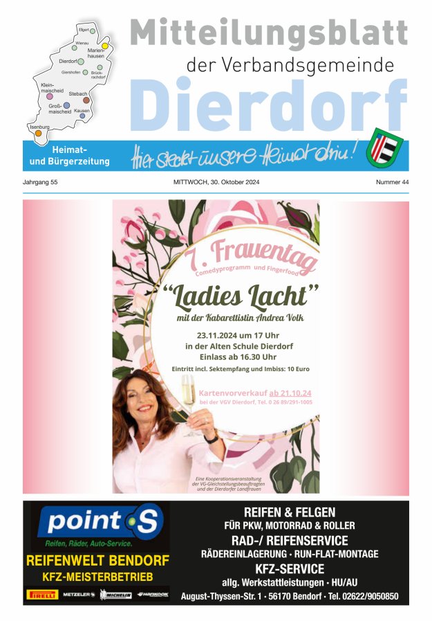 Mitteilungsblatt der Verbandsgemeinde Dierdorf Titelblatt 44/2024