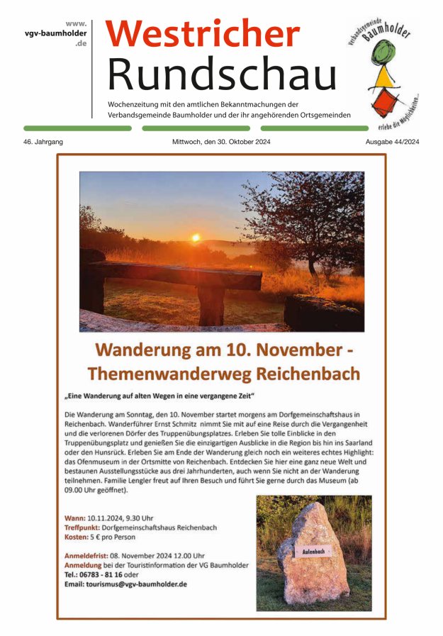 Westricher Rundschau VG Baumholder Titelblatt 44/2024
