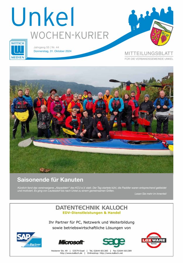 Wochen-Kurier Verbandsgemeinde Unkel Titelblatt 44/2024