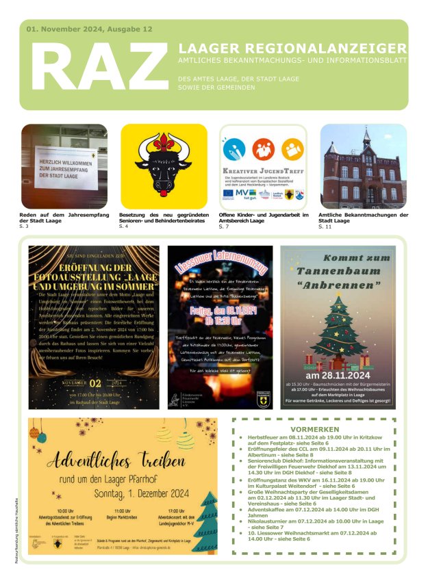 Laager Regionalanzeiger Titelblatt 11/2024