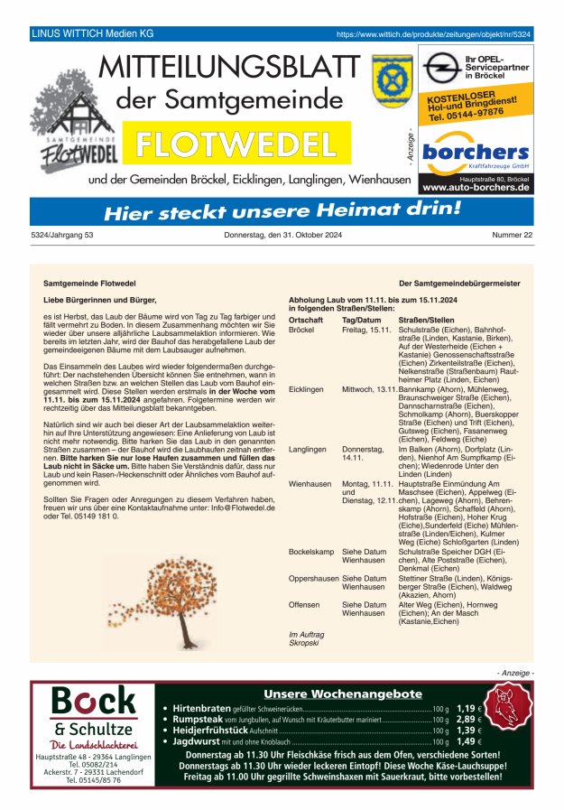 Mitteilungsblatt der Samtgemeinde Flotwedel Titelblatt 22/2024