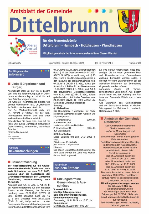 Amtsblatt der Gemeinde Dittelbrunn Titelblatt 20/2024