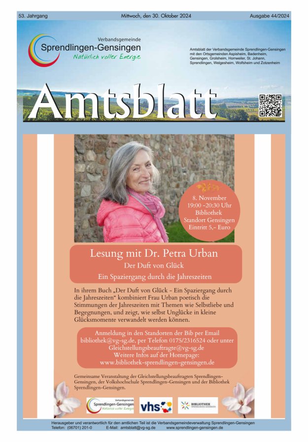 Amtsblatt VG Sprendlingen-Gensingen Titelblatt 44/2024