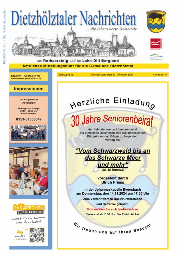 Dietzhölztaler Nachrichten Titelblatt 44/2024