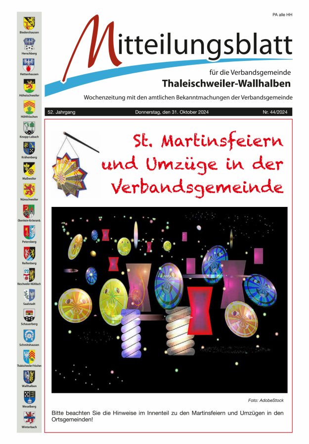 Mitteilungsblatt VG Thaleischweiler-Wallhalben Titelblatt 44/2024