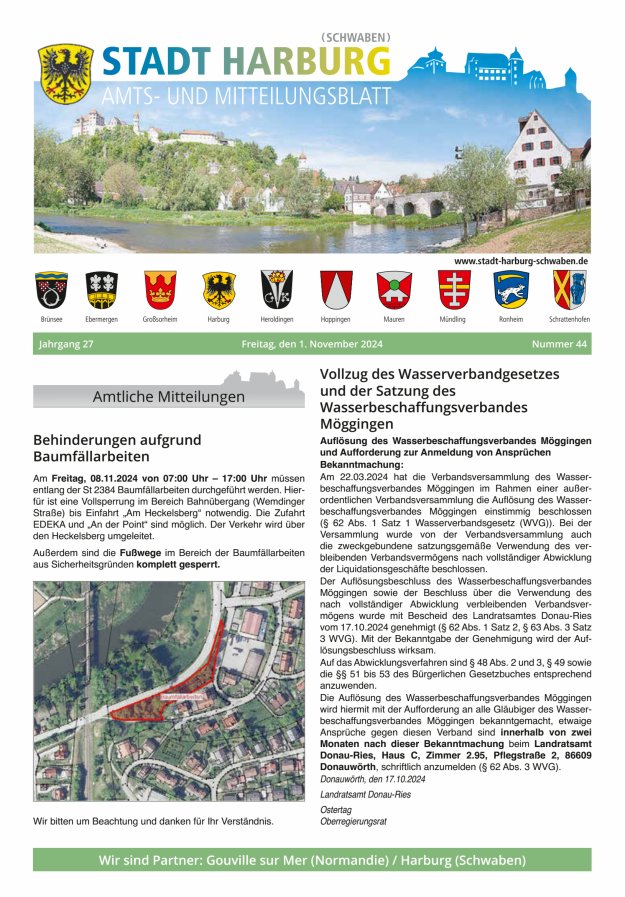 Amts- und Mitteilungsblatt der Stadt Harburg Titelblatt 44/2024