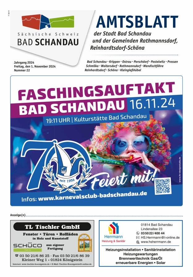 Amtsblatt der Stadt Bad Schandau und der Gemeinden Titelblatt 22/2024