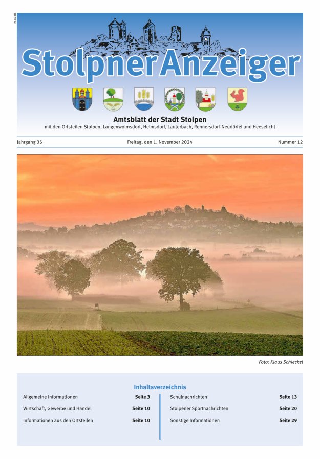 Stolpner Anzeiger - Amtsblatt der Stadt Stolpen mit den Ortsteilen Titelblatt 12/2024