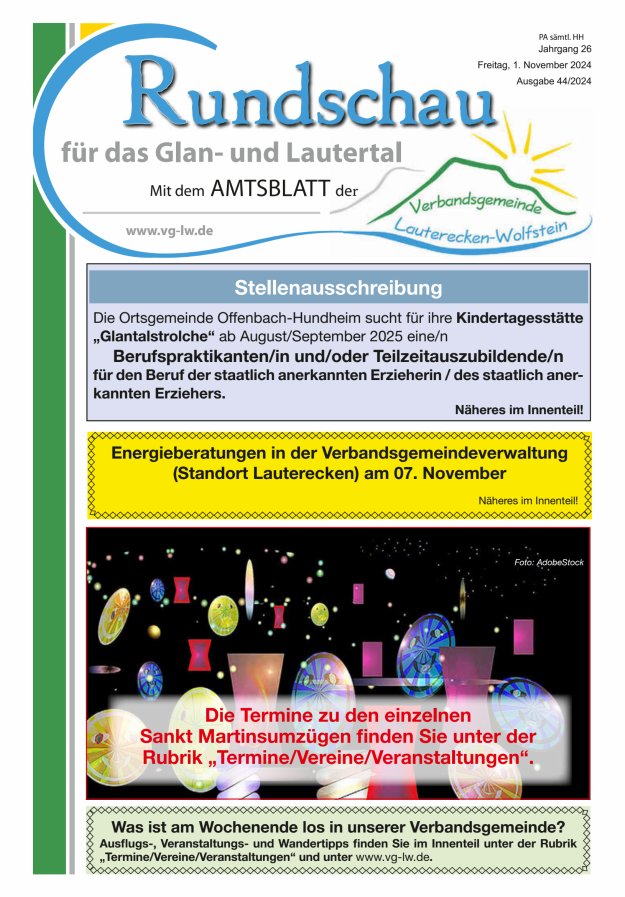 Rundschau für das Glan- und Lautertal Titelblatt 44/2024
