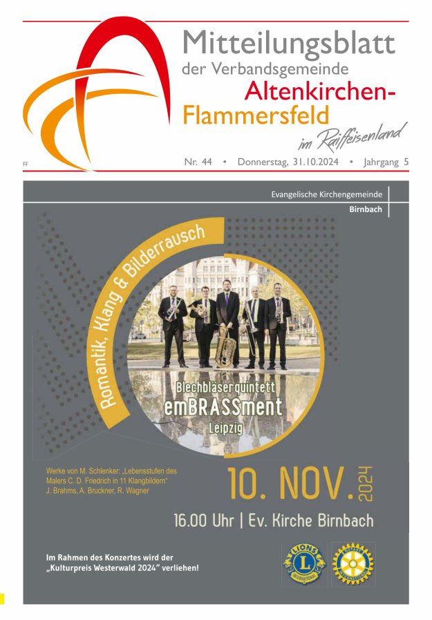 Mitteilungsblatt Verbandsgemeinde Altenkirchen-Flammersfeld Ausg Flammersfeld Titelblatt 44/2024