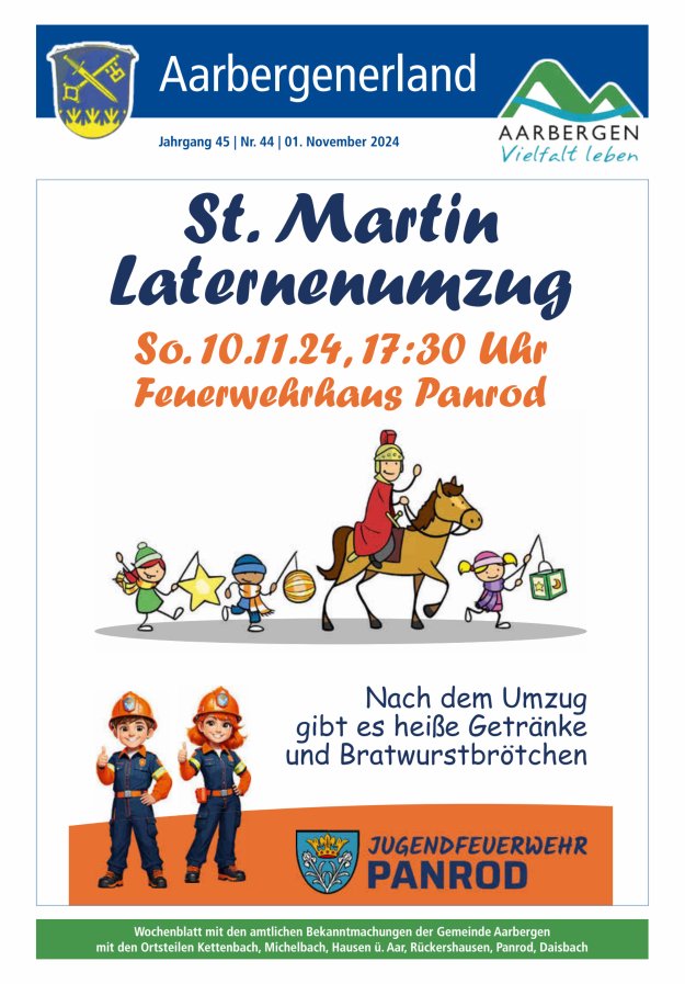 Aarbergenerland - Wochenblatt mit den amtlichen Bekanntmachungen Titelblatt 44/2024